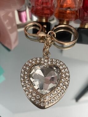 ✨Rhinestone Bling Heart Keychain/Bag Charm Gold Tone & Clear Crystal✨NEW
